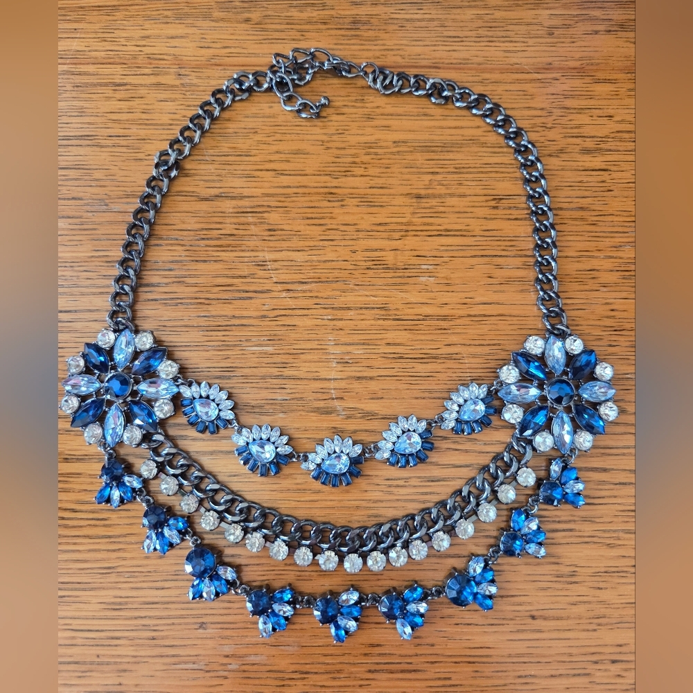 Sparkly Blue Clear Rhinestone Statement Necklace … - image 1